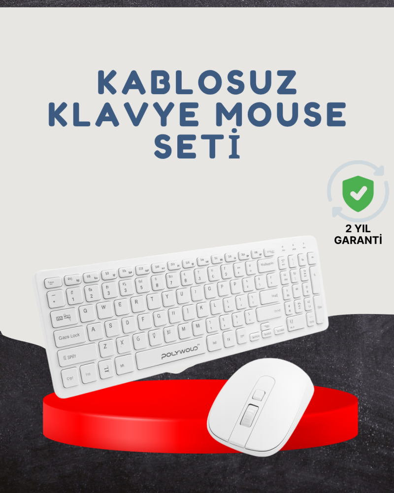 Kablosuz Klavye Mouse Seti Beyaz Q Klavye Tüm Cihazlara Uyumlu