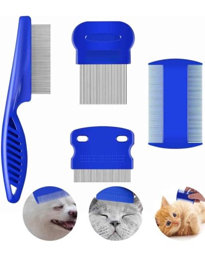 4'lü Bit Pire Tarağı Set Kedi Köpek Evcil Hayvan Tüy Toplayıcı Mavi