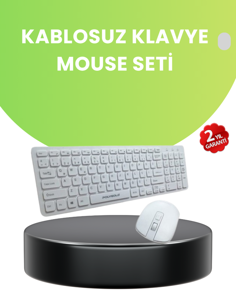 Ergonomik Kablosuz Klavye Mouse Takımı - Tam Boy, Sessiz ve Güvenilir