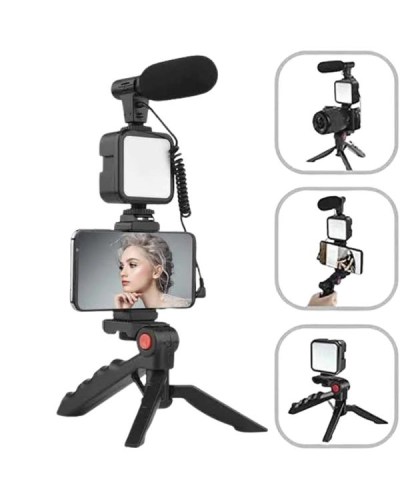 Akıllı Telefon Vlog Kiti Tripod Mini Mikrofonlu Telefon Tutucu
