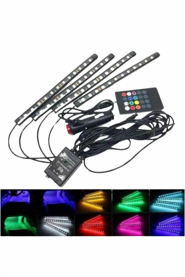 Araç İçi Ayak Altı 12'li Şerit Led Işık Uzaktan Kumandalı RGB Işıklı Ses ve Müziğe Duyarlı