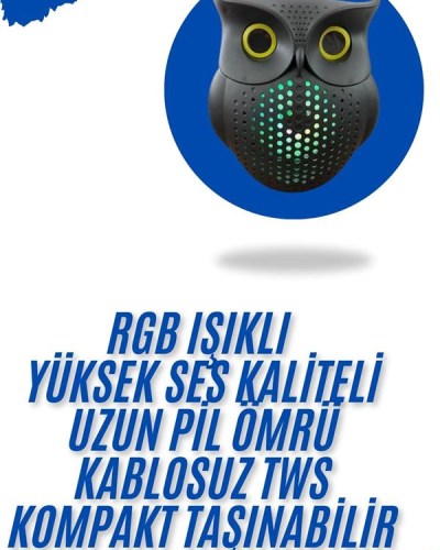 Baykuş Görünümlü Işıklı Bluetooth Speaker Bluetooth Hoparlör