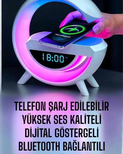 Bluetooth Hoparlör Dijital Göstergeli Wireless Şarj RGB Işıklı