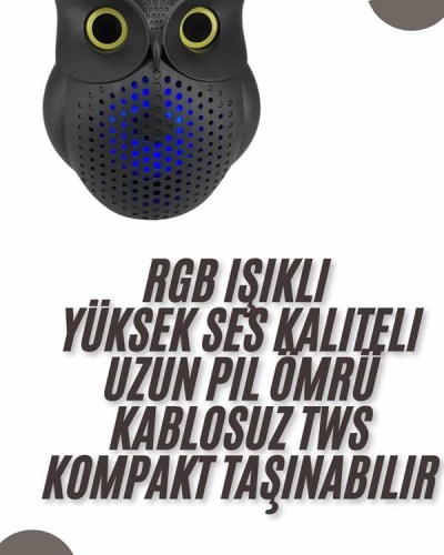 Bluetooth Hoparlör TWS Kablosuz RGB Işıklı Dekoratif Taşınabilir Baykuş