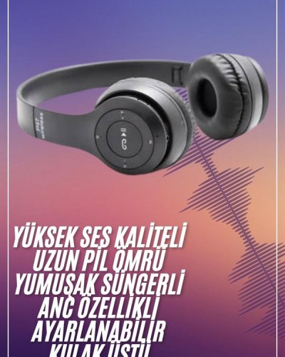 Bluetooth Kablosuz Kulaklık Siyah Wireless 5.0 Kulak Üstü Uzun Pil Ömrü