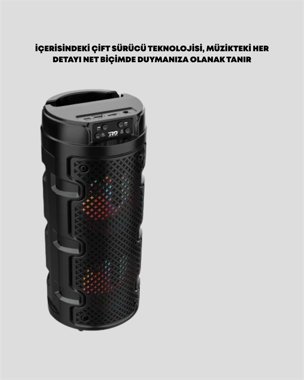 Bluetooth'lu Taşınabilir Kablosuz Hoparlör – Çift Sürücülü Güçlü Ses, USB/SD/AUX Destekli Müzik Sistemi - Görsel 2