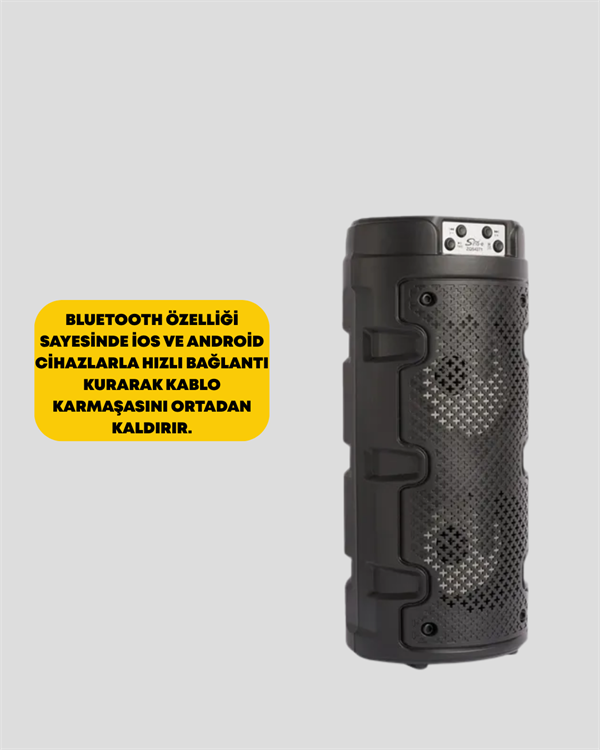 Bluetooth'lu Taşınabilir Kablosuz Hoparlör – Çift Sürücülü Güçlü Ses, USB/SD/AUX Destekli Müzik Sistemi - Görsel 4