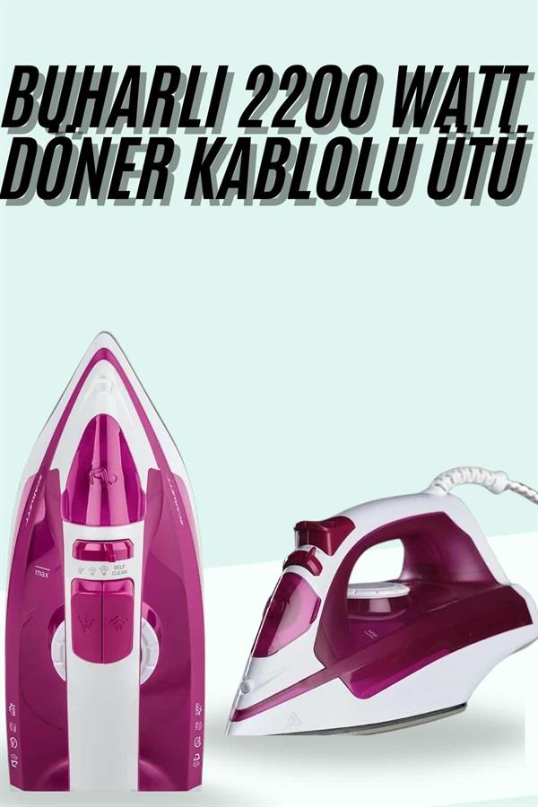 Buharlı Ütü 2200 Watt Seramik Tabanlı Taşınabilir Kablolu Ütü - Görsel 2