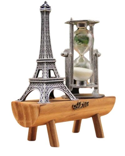Eyfel Kulesi Tasarımlı Kum Saati Kristalleştirilmiş Kum Saati Dekoratif Ahşap Görünümlü