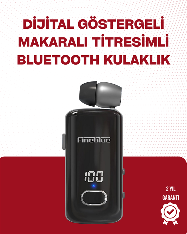 Fineblue F580 Bluetooth Kulaklık – Klipsli, Dijital Göstergeli, Su Geçirmez, 12 Saat Pil Ömürlü