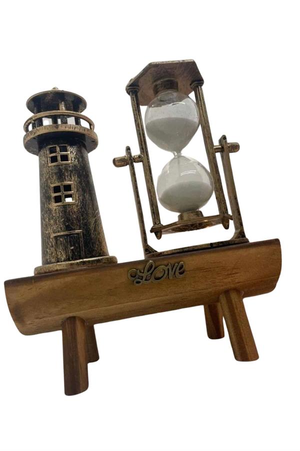 Hediyelik Eşya Retro Ahşap Deniz Feneri Kum Saati Biblo