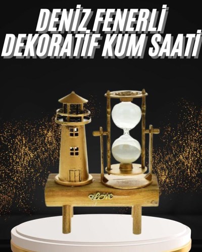 Hediyelik Eşya Retro Deniz Fenerli Kum Saati Ahşap Görünümlü Dekoratif Eşya