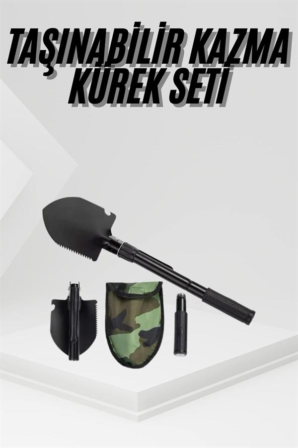 Katlanır Portatif Kazma Kürek Seti Portatif Çelik Taşıma Çantalı Pusulalı - Görsel 2