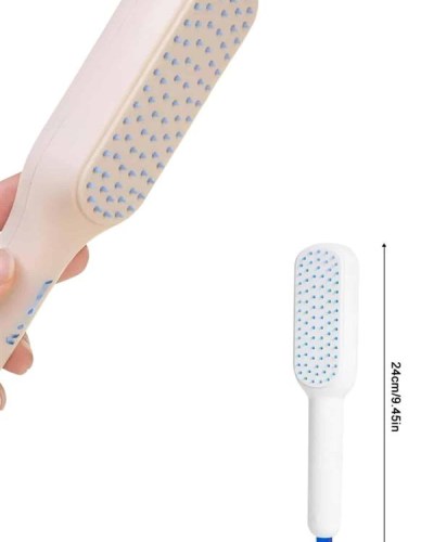 Kendi Kendini Temizleyen Otomatik Tuşlu Saç Tarağı Dolaşık Açıcı Masaj Fırçası Silikon Fırça