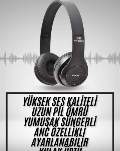 Kulak Üstü Bluetooth Kulaklık Yüksek Ses Kaliteli Ayarlanabilir