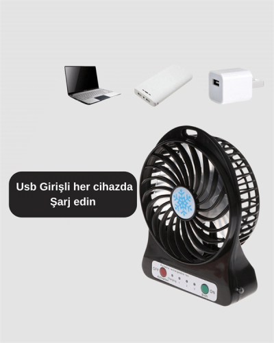 Mini USB Fan – Şarj Edilebilir, Işıklı, 3 Kademe, Taşınabilir Masaüstü Vantilatör