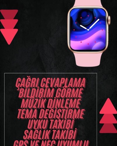 Pembe Akıllı Saat 49mm iOS & Android Uyumlu Arama Özellikli