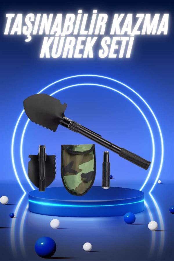 Pusulalı Katlanabilir Kazma Kürek Kamp Seti Kamp Küreği Portatif Çantalı - Görsel 2