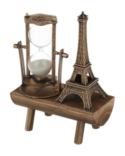 Retro Eyfel Kulesi Ve Kum Saati Dekoratif Ahşap Görünümlü Masa Biblosu