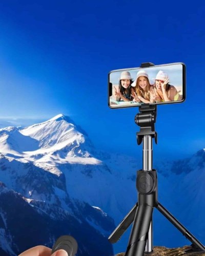 Selfie Çubuğu Tripod Kumandalı Telefon Tutucu Siyah