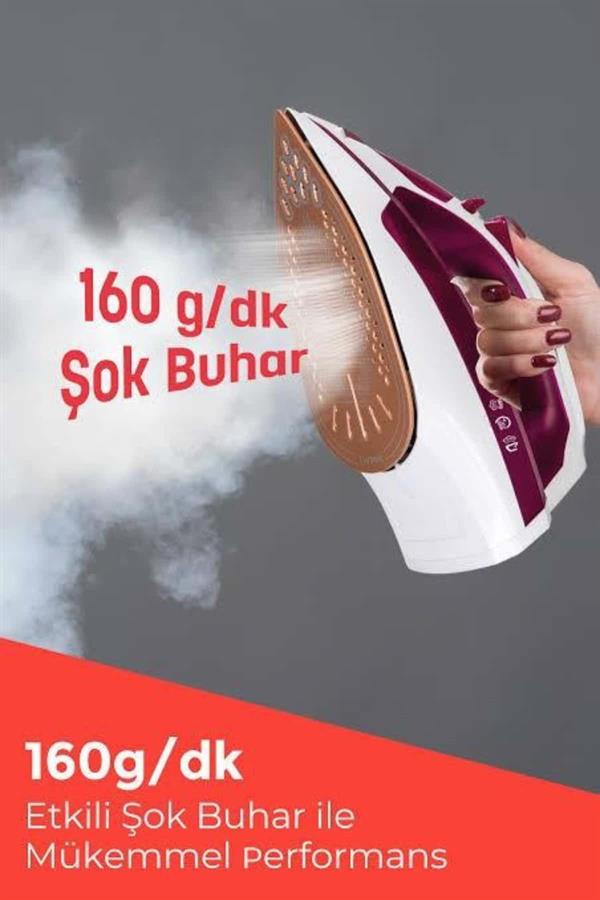 Seramik Tabanlı Kırmızı 2200 Watt Şok Buharlı Ütü - Görsel 5