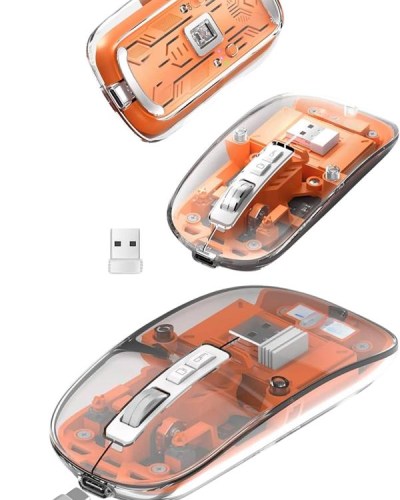 Sessiz Tıklama Çift Modlu Bluetooth Ve Alıcı Şeffaf Mouse Fare