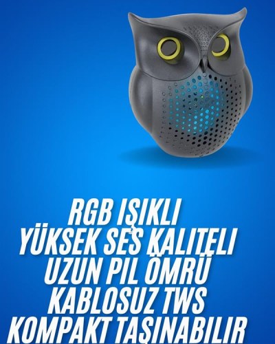 Siyah Bluetooth Hoporlör Baykuş Speaker Bluetooth 5.0 Bağlantılı