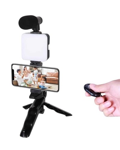 Telefon Tutucu Led Işıklı Kumandalı Mikrofon Telefon Vlog Video Kayıt