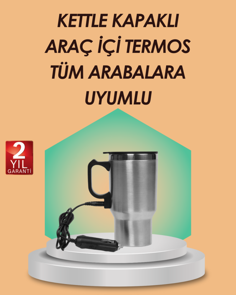 Araç İçi Isıtıcı Termos Bardak Paslanmaz Çelik