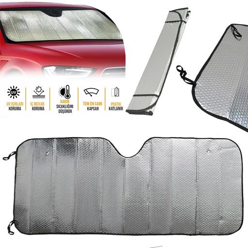 Araç Ön Cam Güneşlik 70X145cm Araç İçi Metalize Katlanabilir PK-4467