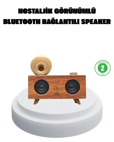 Çift Hoparlörlü Bluetooth Gramofon Speaker – FM Radyo, USB, SD Kart ve AUX Girişli