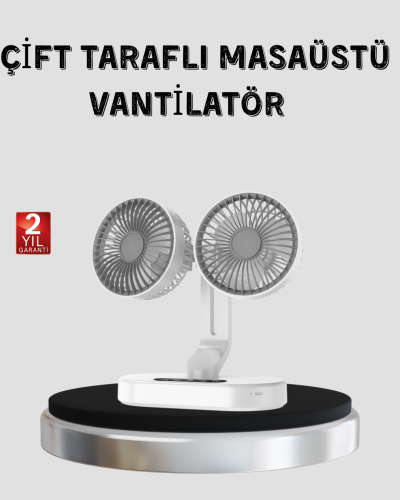 USB Şarjlı Çift Kafalı Vantilatör – 720° Döner Başlık ve Sessiz Çalışma Özelliği