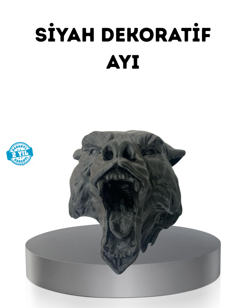 Ayı Tasarım Siyah 3D Duvar Heykeli