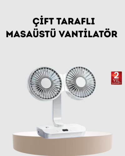 Kablosuz USB Şarjlı 720° Döner Masaüstü Fan – Çift Taraflı Serinlik ve Gece Lambası