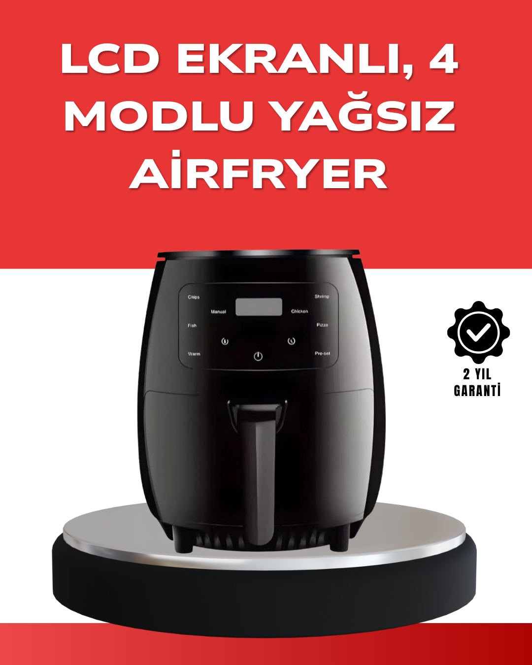 Büyük Boy 6 Litre Airfryer 2400W Sesli Uyarı LCD Ekran
