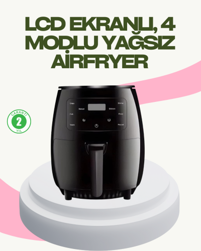 2400W Güçlü Airfryer 6L Yapışmaz Hazne Bulaşık Makinesi Uyumlu
