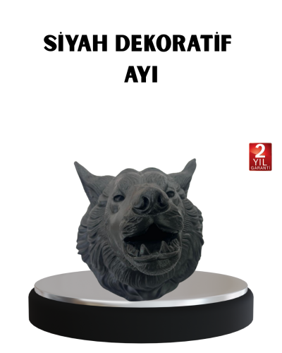 3D Siyah Ayı Başı Duvar Süsü Özel Tasarım Dekoratif Heykel 25x19 cm
