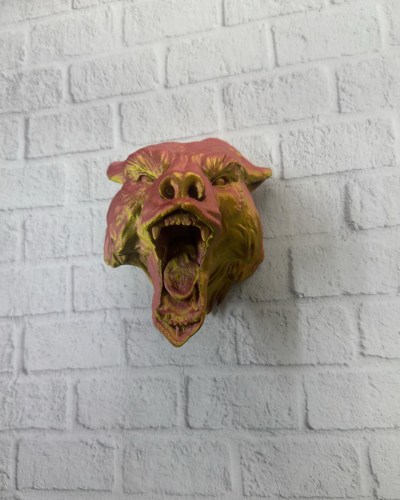 Dekoratif Asılabilir Jaguar Başı 3D Duvar Heykeli Gold Red 20x16 cm