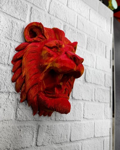 Dekoratif Asılabilir Aslan Başı 3D Duvar Heykeli Gold Red 20x21 cm