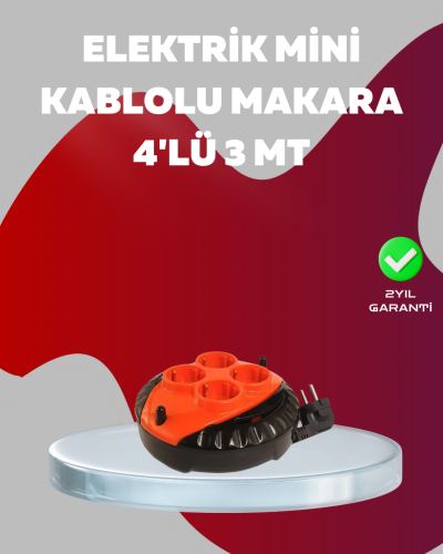 3 Metre Kablolu 4’lü Kırmızı Priz Makara