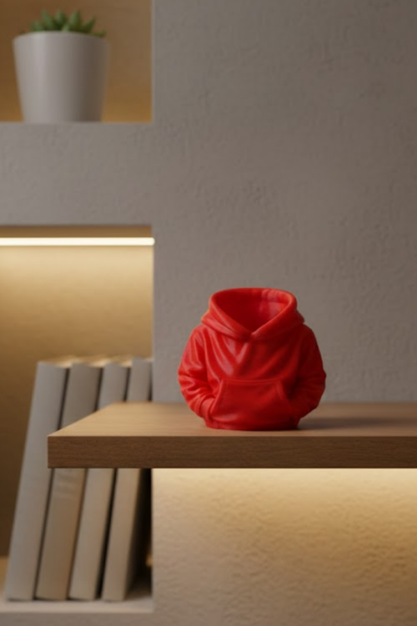 Kırmızı Hoodie Kalemlik 10x10 cm Masa Üstü Düzenleyici