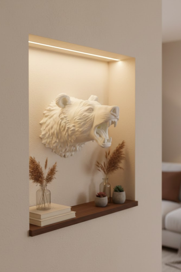 Dekoratif Beyaz Ayı Duvar Heykeli Asılabilir Hediyelik 25x19 cm