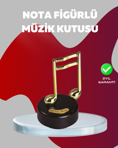 Altın Nota Figürlü Dönen Müzik Kutusu Dekoratif Music Box