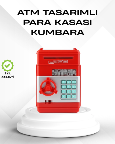 Kırmızı Şifreli ATM Kasa Para Yutan Kumbara
