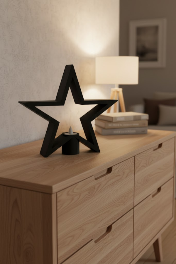 Siyah Yıldız Şeklinde Mumluk Loş Işık Dekor Aksesuarı