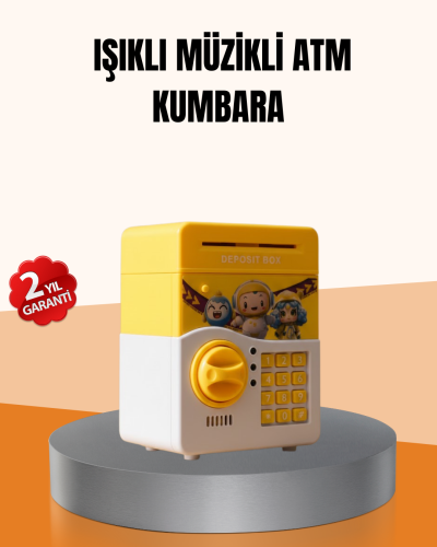 ATM Tasarımlı Sarı Işıklı Sesli Elektronik Kumbara