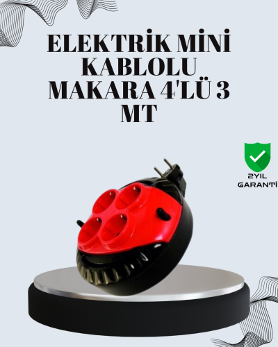 3 Metre Uzatma Kablolu 4 Prizli Makara Kırmızı