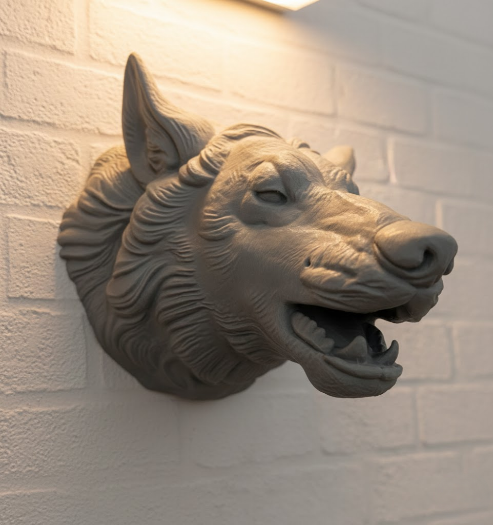 Kurt Başı Duvar Aksesuarı Gri Renk Asılabilir Hediyelik Figür