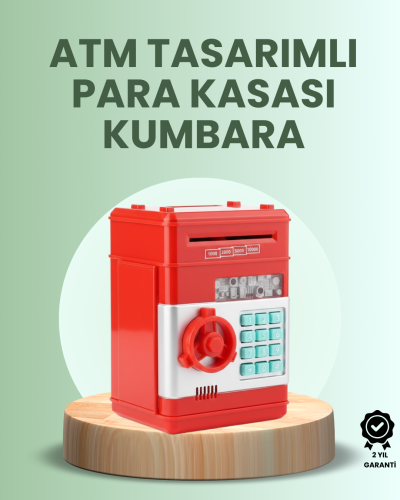 Kırmızı ATM Kasa Tipi Para Biriktirme Kumbarası