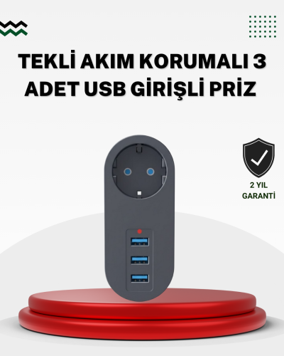 Akım Korumalı USB’li Priz – Güçlü 2500W, Isı ve Çocuk Koruması